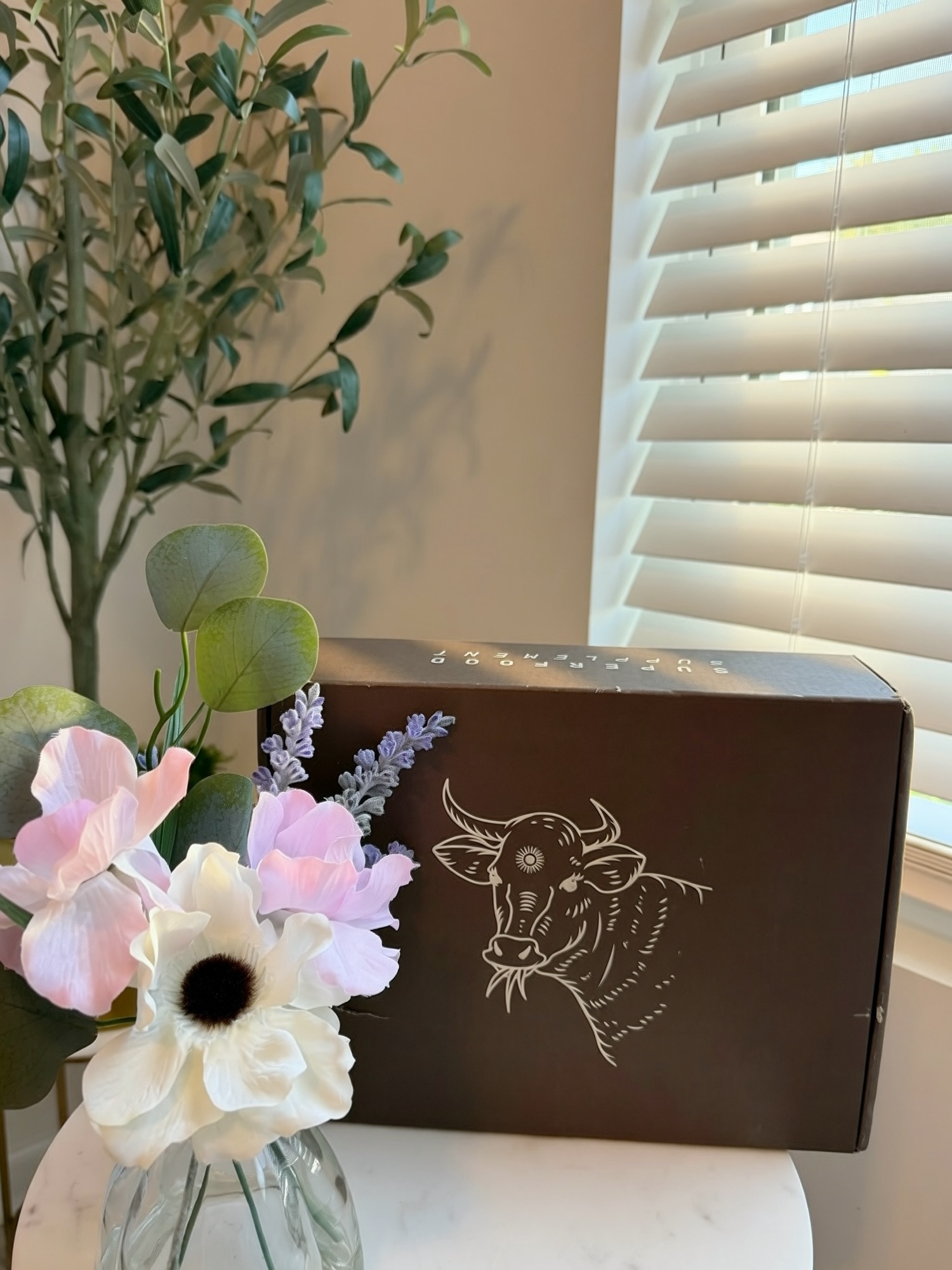 Delivered Cowboy Colostrum order arranged with its packaging and printed Field Guide